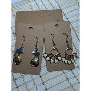 2 Sets of Dangle Earrings Dolphins and Hearts Gold Toned Pierced Ears